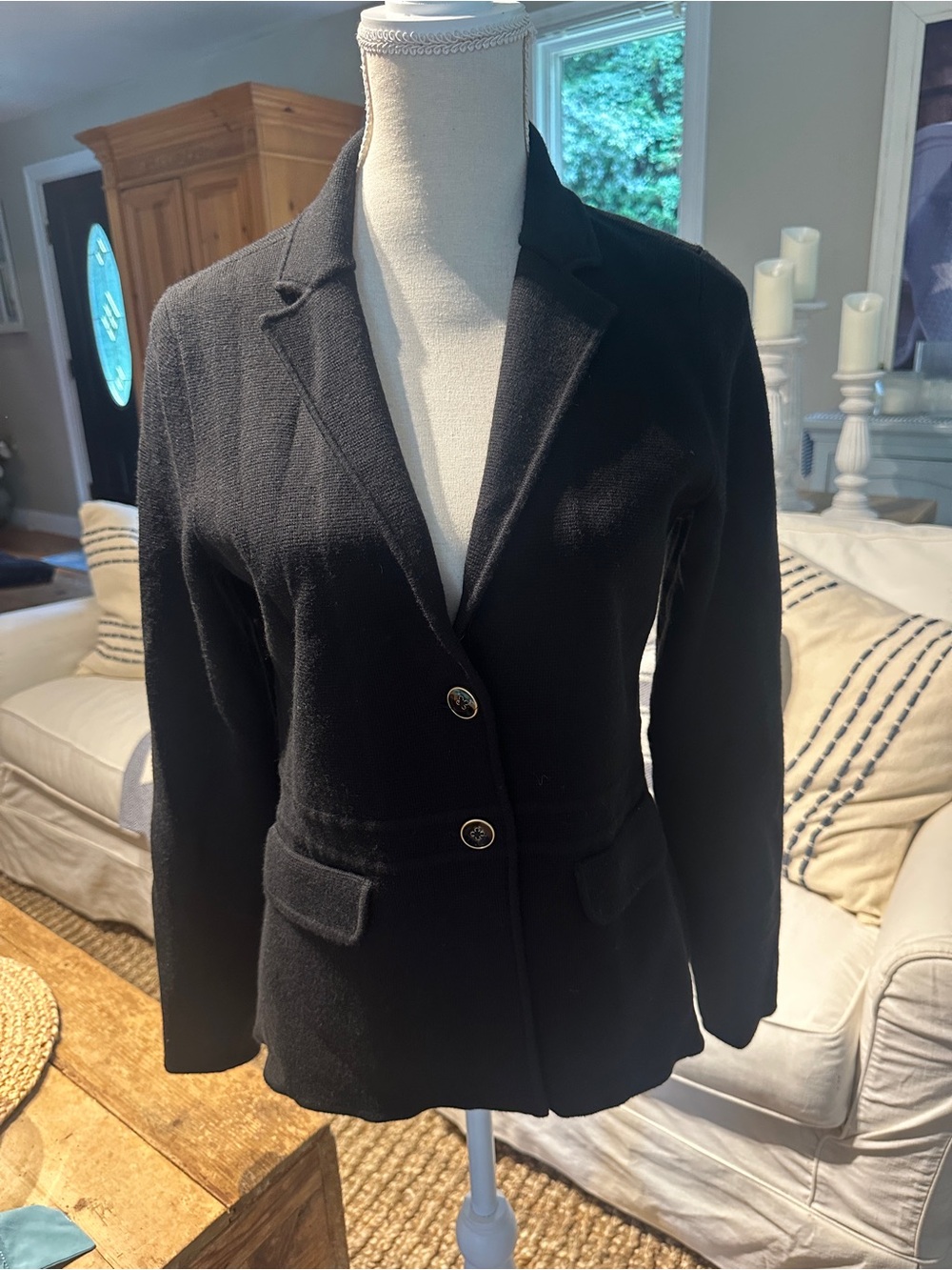 Talbots Pure Merino Wool Knit Blazer Black Size Small
